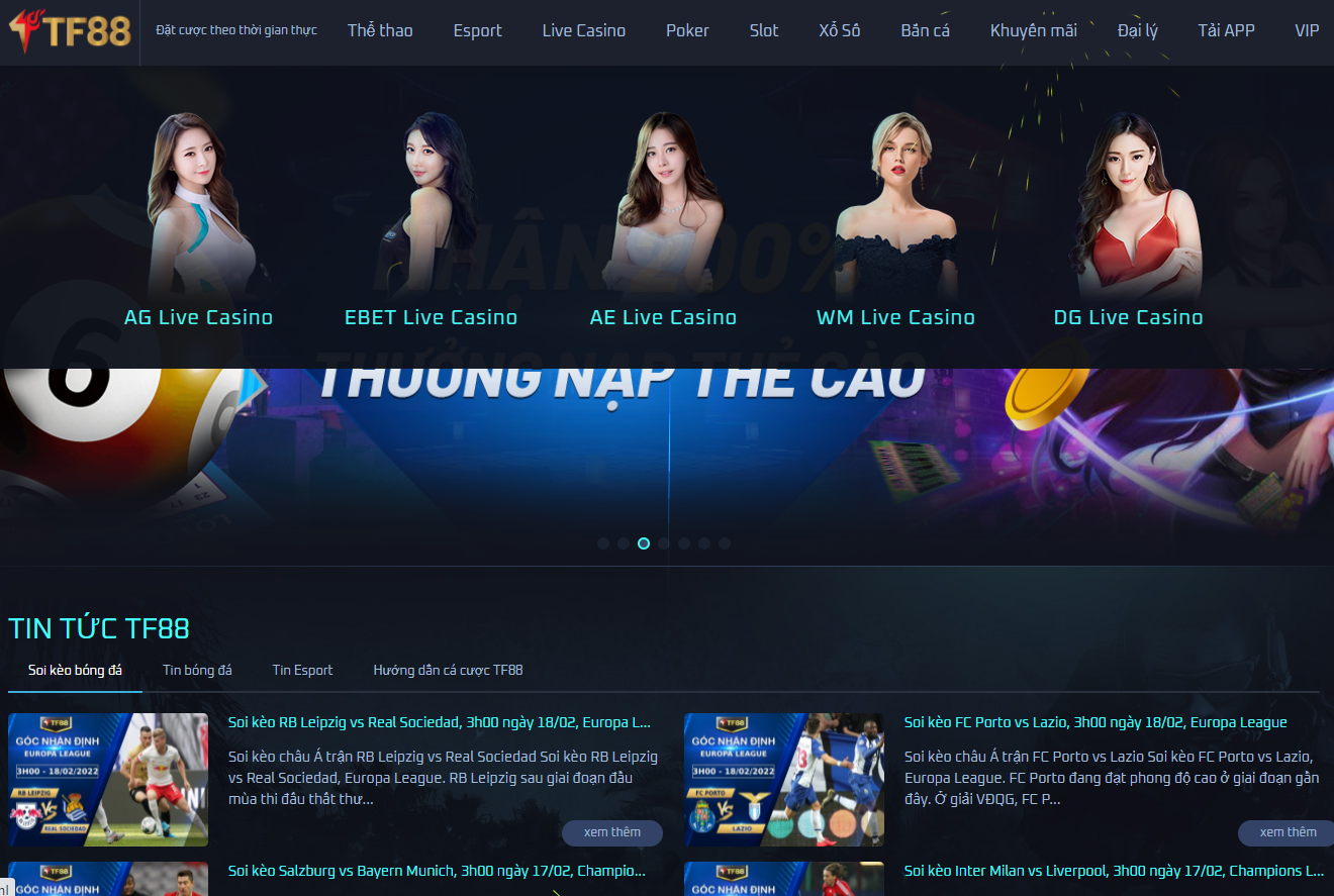 Giao diện casino trực tuyến nhà cái TF88