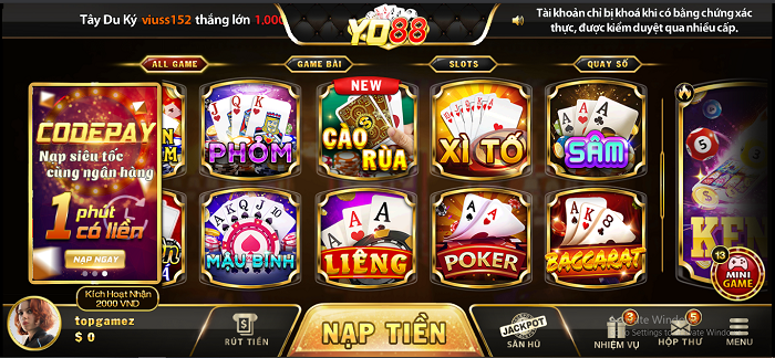 Kho tàng game đa dạng, hấp dẫn tại Yo88