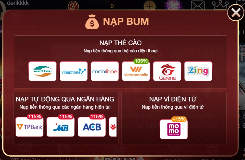 Hệ thống nạp rút Bum66 Club trực tiếp 1-1