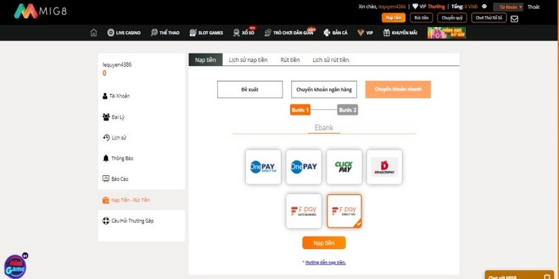Cách nạp tiền Mig8 siêu nhanh chỉ trong vài phút
