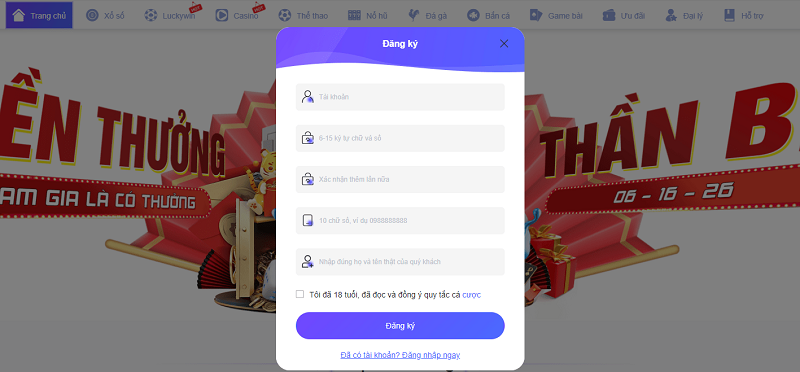Đăng ký tài khoản để trải nghiệm cá cược xổ số